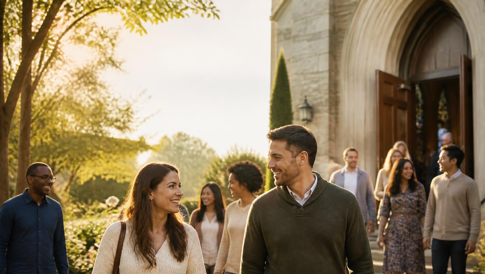 Christian singles connecting outside a church